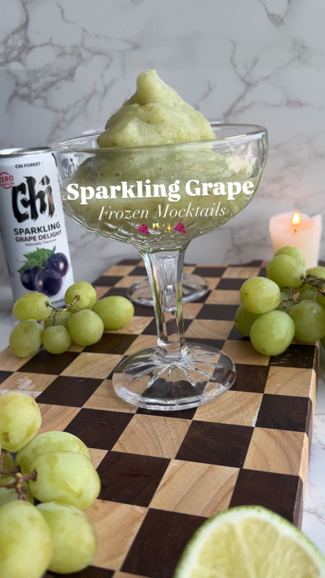 Cool, crisp, and non-alcoholic!🥂These Sparkling Grape Frozen Mocktails bring the bubbly without the buzz. Perfect for hot days, cozy nights, or anytime you need a fizzy refresh! 🍇✨I love using @chiforest sparkling water in my mocktails! It’s super flavorful and perfectly fizzy. Plus, it’s zero sugar and zero calories🤍Ingredients🍇 • Chi Grape Sparkling Soda • 1 cup Frozen Grapes • Lime JuiceDirections🍇1. Blend frozen grapes with lime juice and a splash of Chi Sparkling Grape. Don’t add too much liquid so it stays icy.2. Pour into a glass and top with more Chi Grape Sparkling Soda. Cheers! #mocktails #grapedrink #mocktailrecipe #mocktail #slushies #summerdrink #frozendrinks #refreshingdrink #lowcaloriedrinks #nonalcoholic #virgindrinks #kidfriendlyrecipes #sobercurious #nonalcoholicdrink #slushy